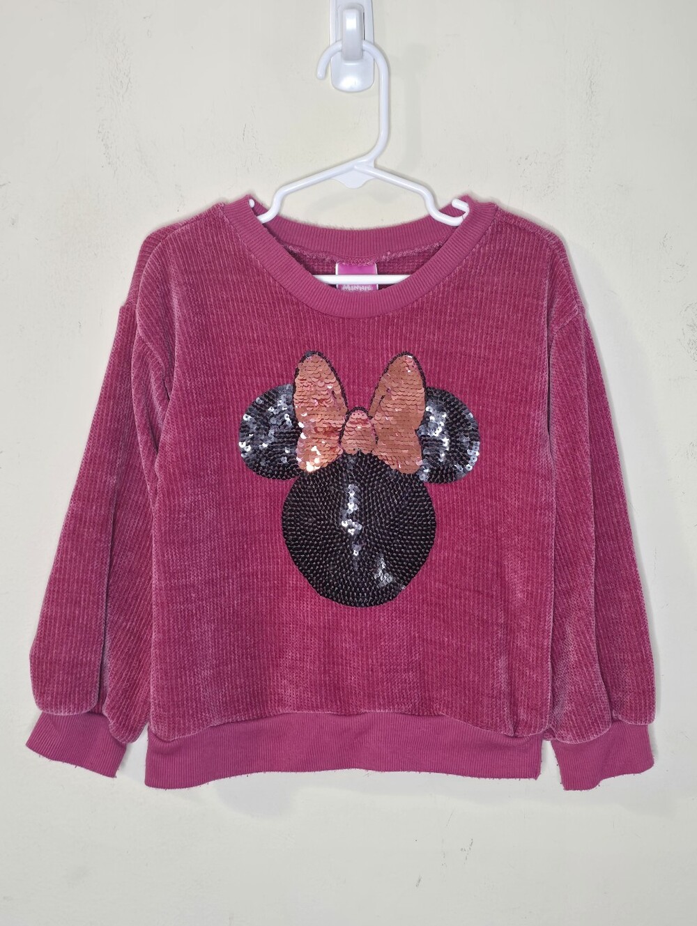 Disney Junior Minnie Mouse Sequin Chenille Sweater Toddler Girls Size 5 Pink